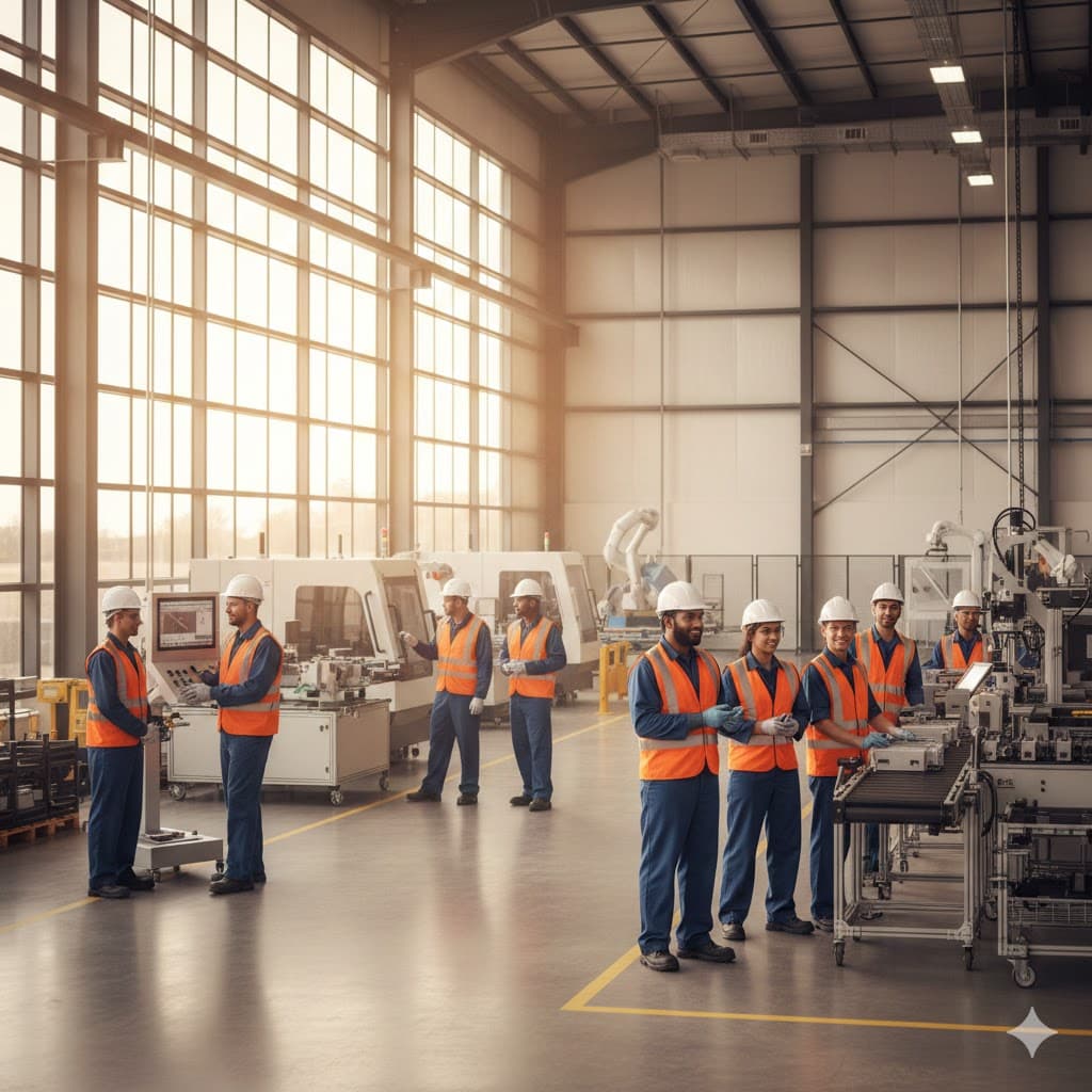 Industrial workers in Wisconsin manufacturing facility